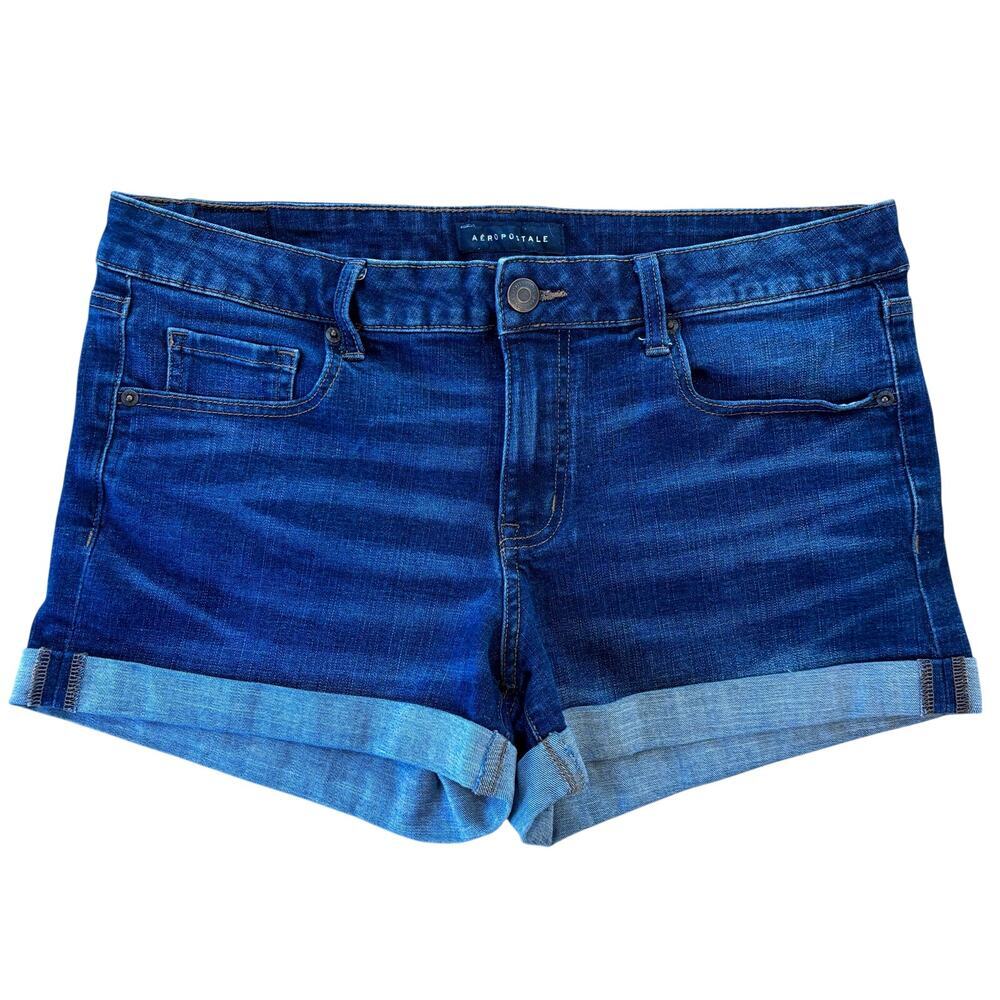 Aeropostale Low Rise Midi Denim Shorts Dark Wash Cuffed Summer Beach, Size 16